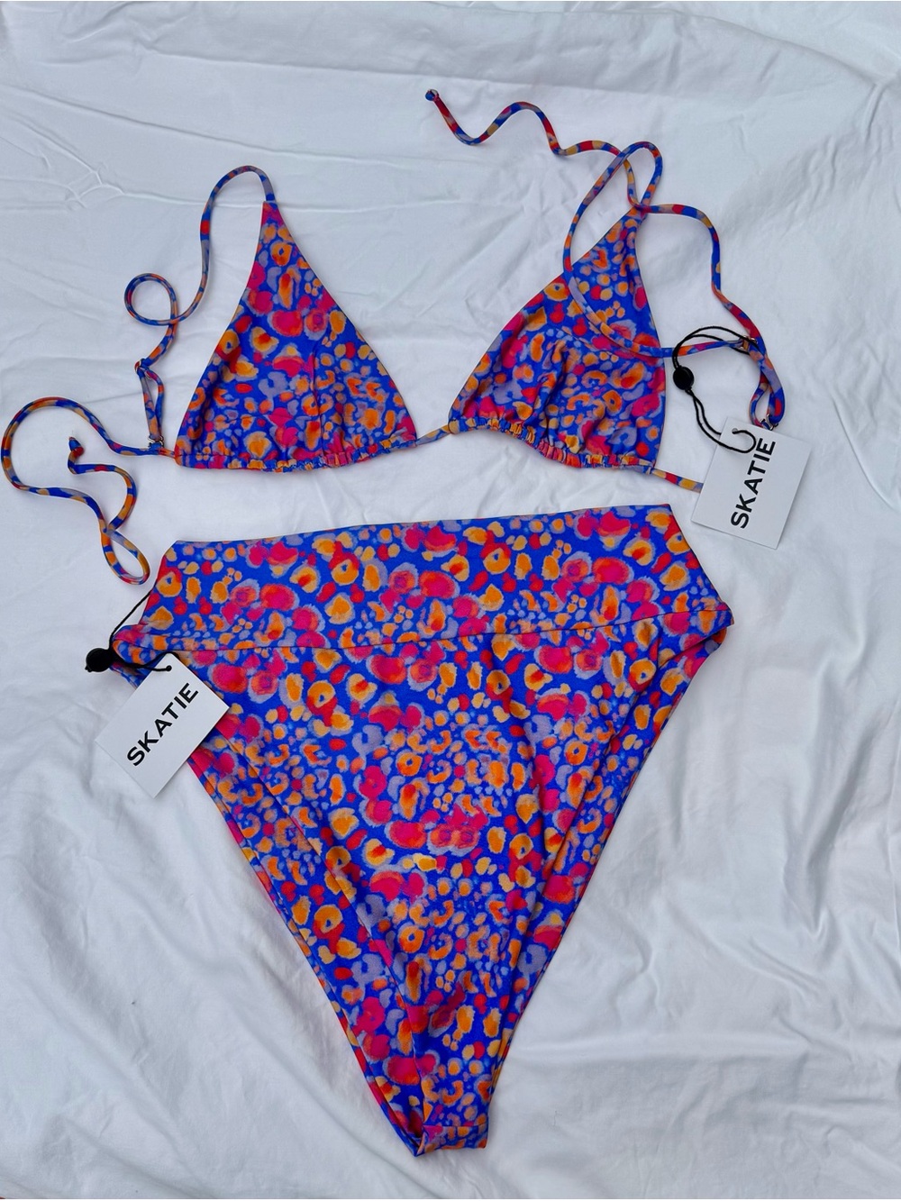 Skatie Floral High-Waist Triangle Bikini - Purple, Pink & Orange